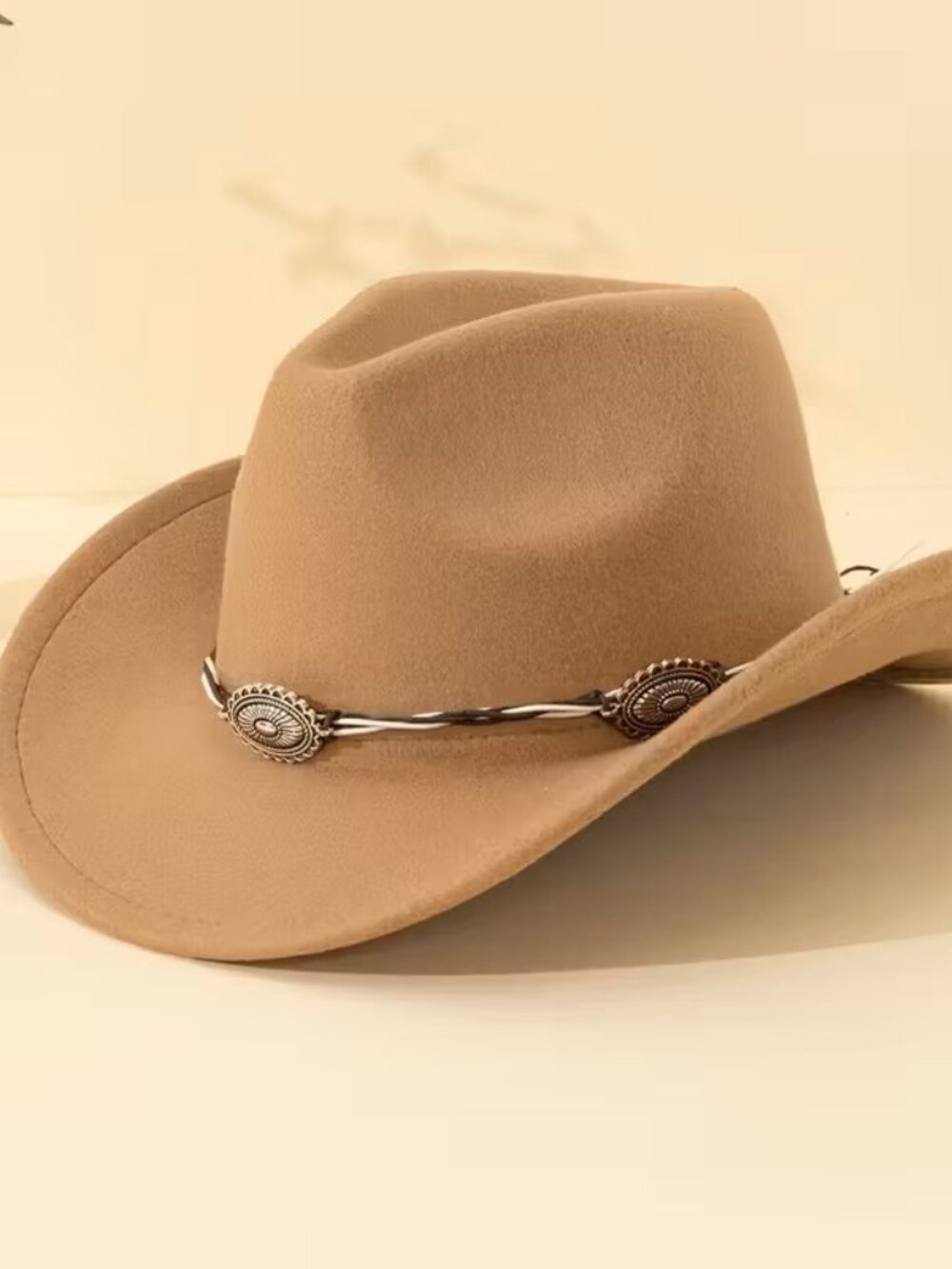 Beige Western Cowboy Cowgirl Hat Braided Concho Band Wide Brim Rodeo Festival